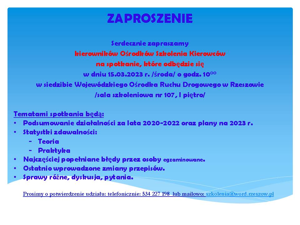 Zaproszenie na spotkanie OSK