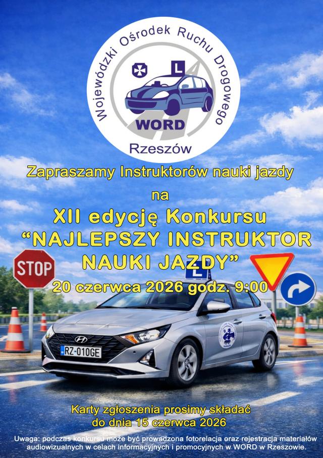 Plakat konkursu Najlepszy Instruktor Nauki Jazdy - 2026