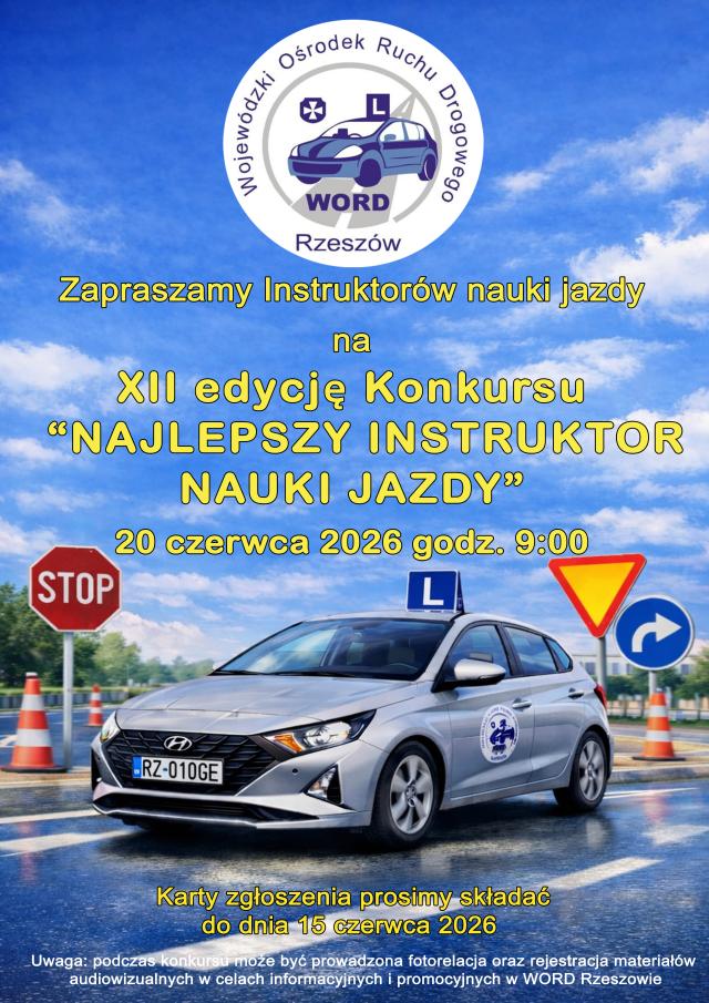 Plakat konkursu Najlepszy Instruktor Nauki Jazdy 2026